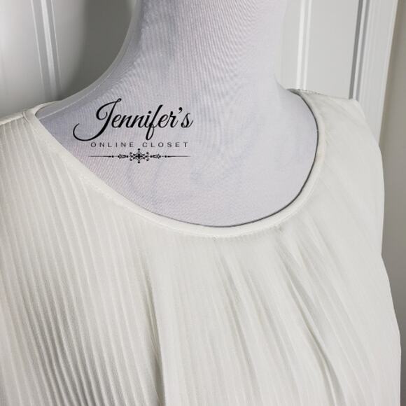 Chelsea & Theodore White Pleated Chiffon & Knit Long Sleeve Blouse Size M - Picture 2 of 10